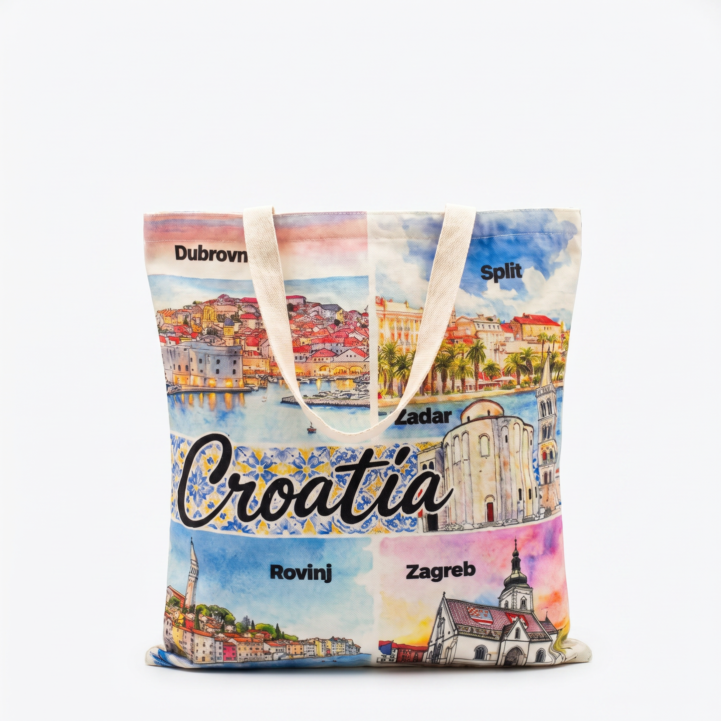 Croatia Watercolor Cities Tote Bag - Watercolor Print
