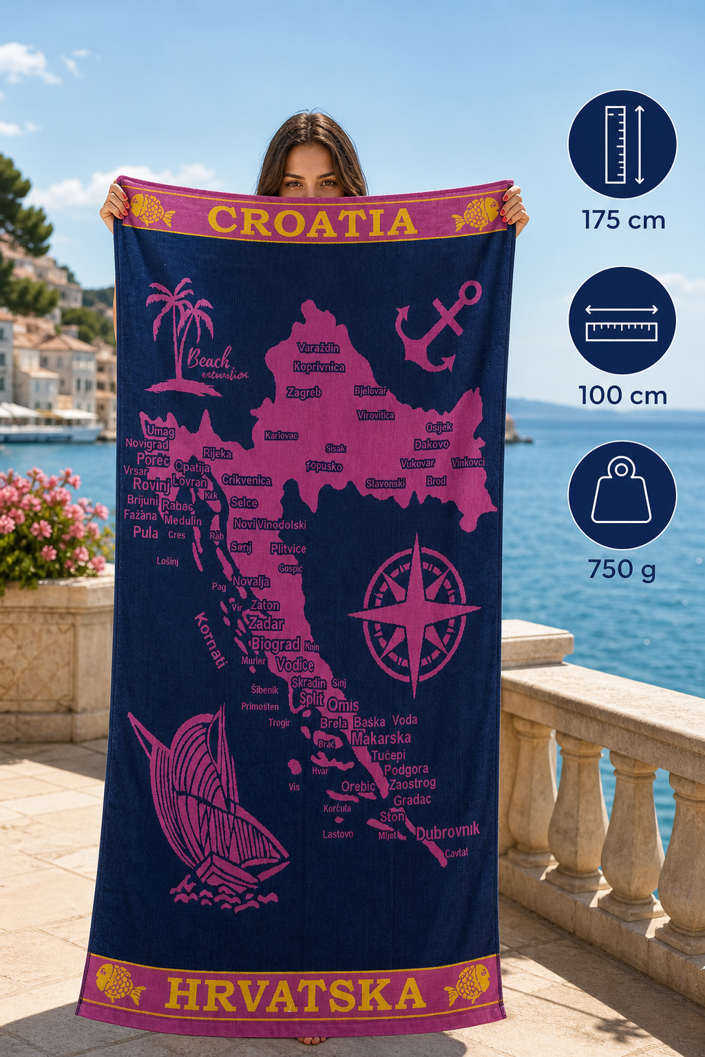 HR Ručnik Model 07 – Tamno Plavi Croatia