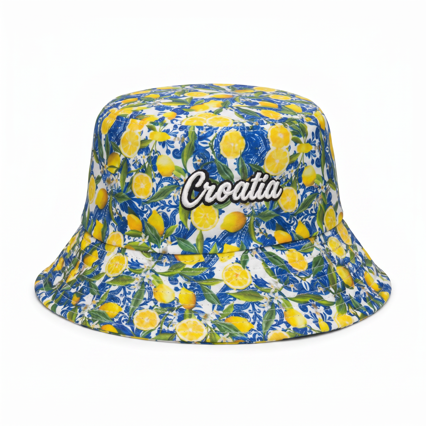 Croatia Tile Print Bucket Hat - Lemon Blue Tile