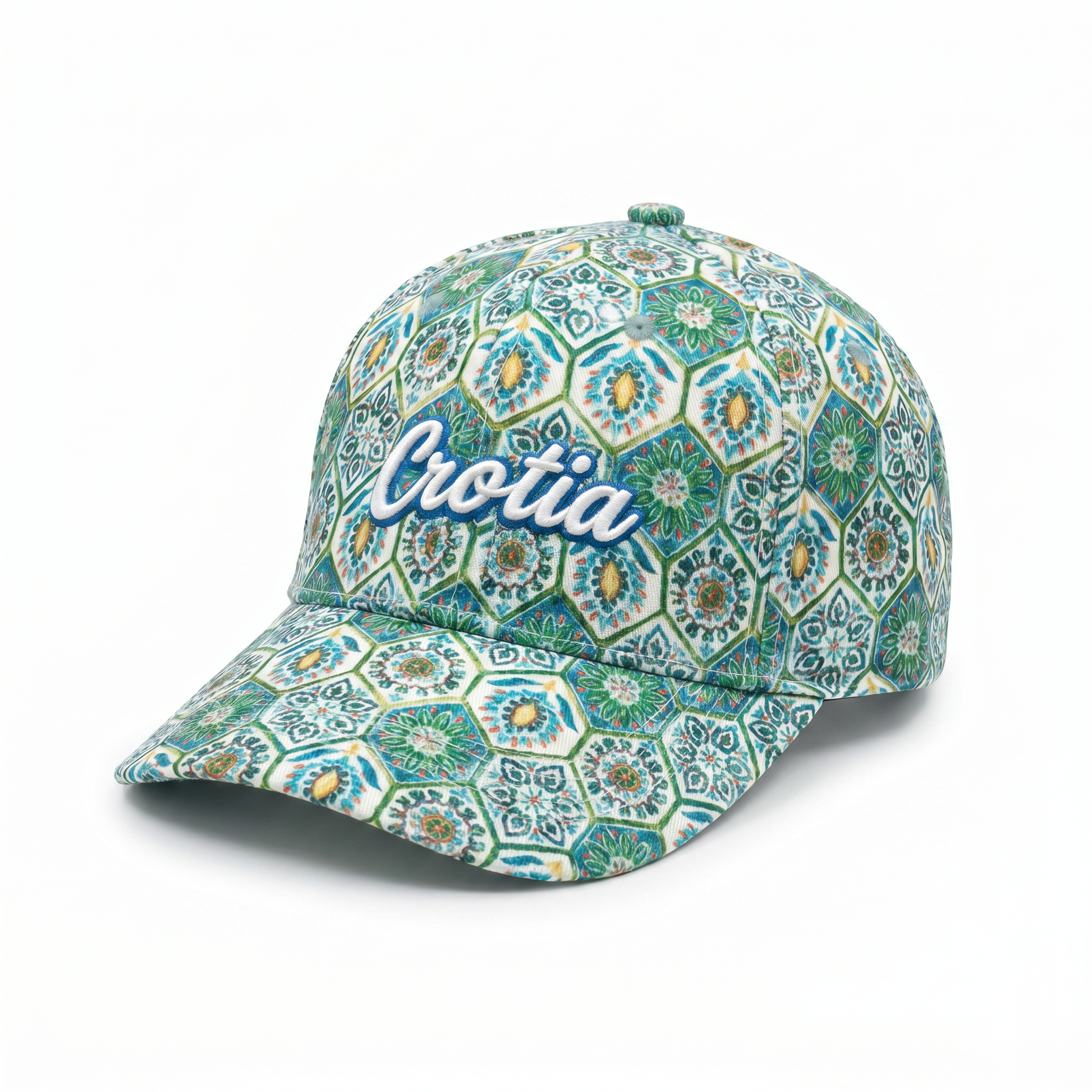 Croatia Tile Print Baseball Kapa - Green Hex Tile