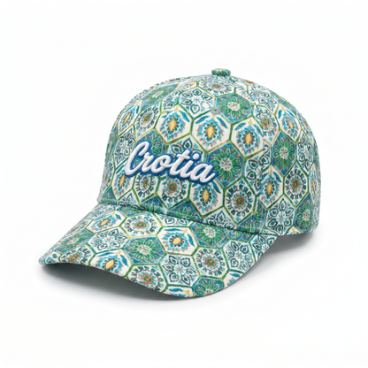 Croatia Tile Print Baseball Kapa - Green Hex Tile
