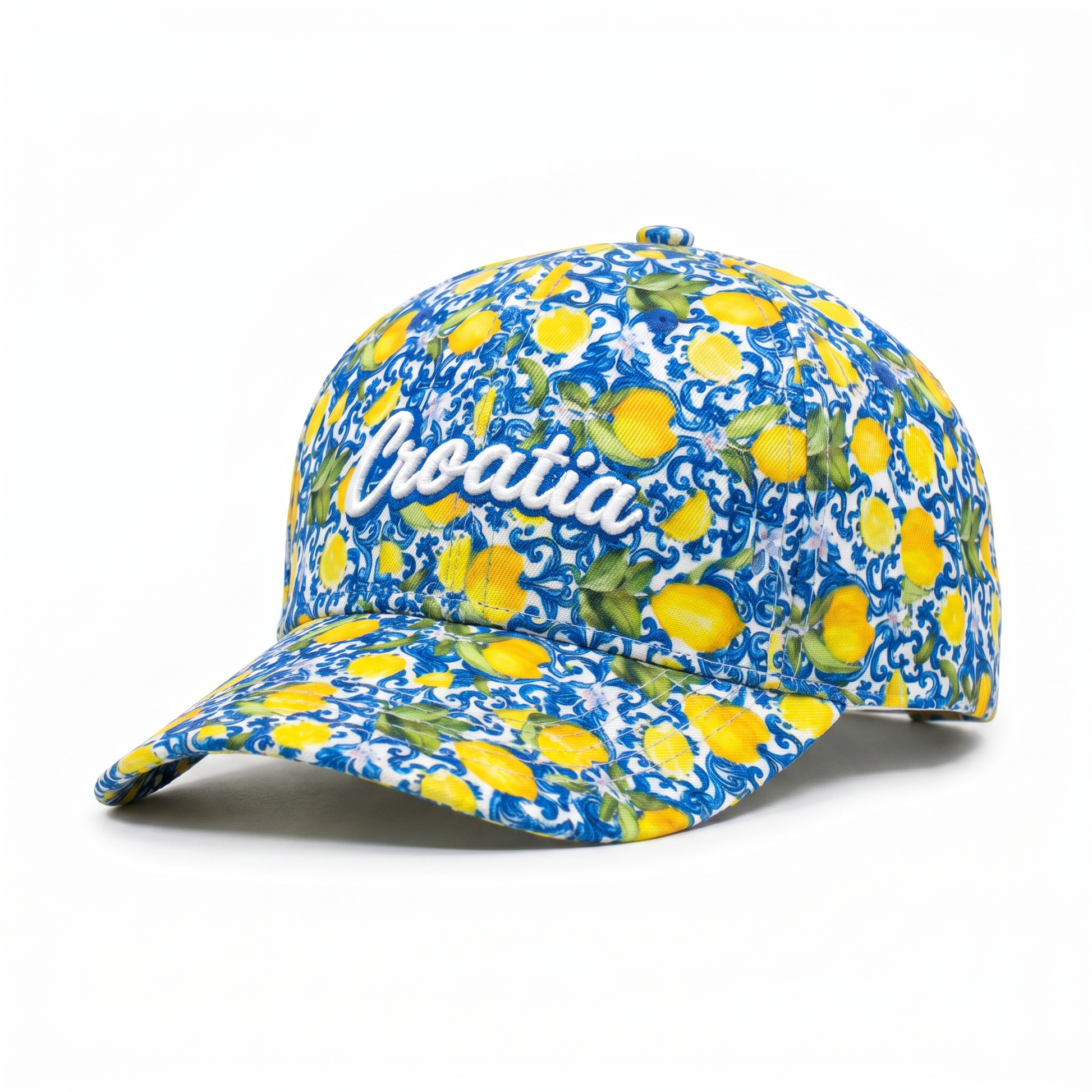 Croatia Tile Print Baseball Kapa - Lemon Blue Tile