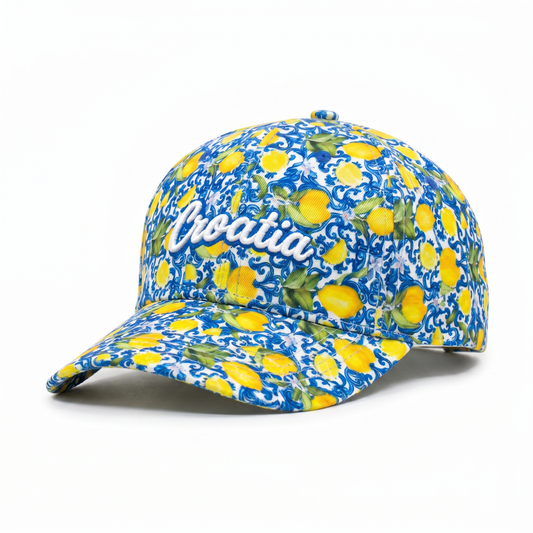 Croatia Tile Print Baseball Kapa - Lemon Blue Tile