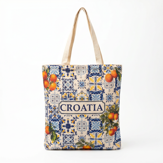 Croatia Tile Pattern Tote Bag - Blue Yellow Tile