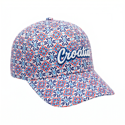 Croatia Tile Print Baseball Kapa - Red Tile