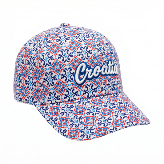 Croatia Tile Print Baseball Kapa - Red Tile
