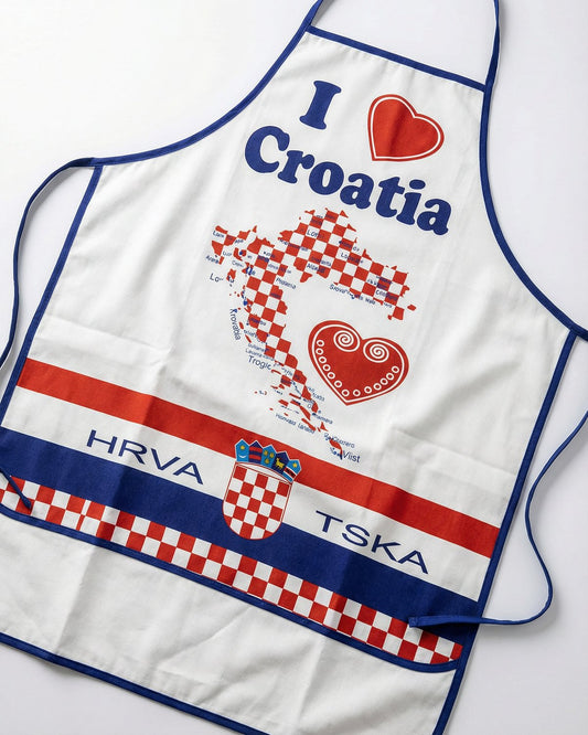 Croatia pregača Model 1 – I Love Croatia, bijela s kartom Hrvatske