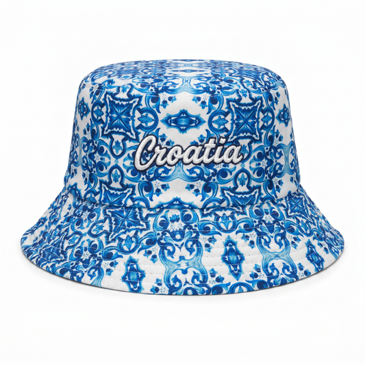 Croatia Tile Print Bucket Hat - Blue Majolika