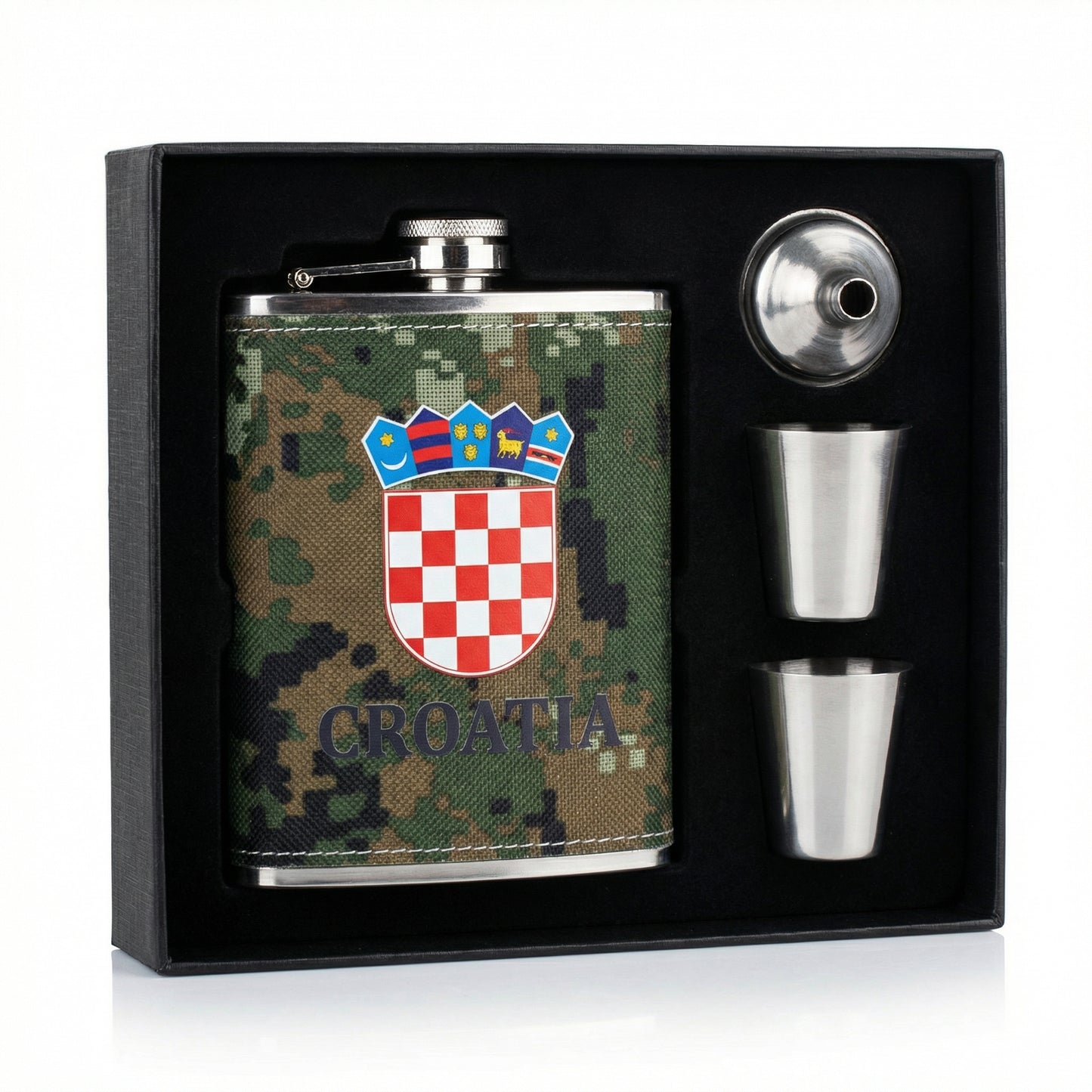 Croatia Hip Flask Set – poklon kutija s čuturom, čašicama i lijevkom