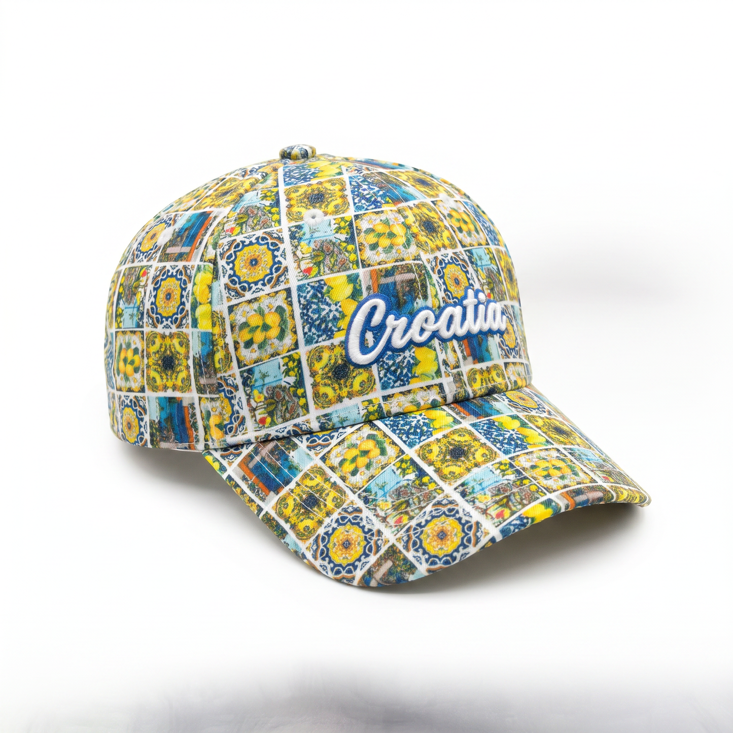 Croatia Tile Print Baseball Kapa - Yellow Patchwork
